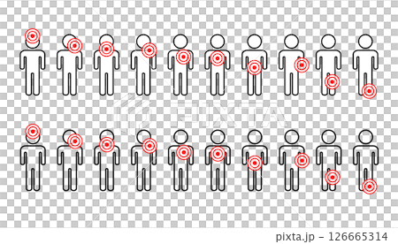 様々な場所の痛みを持った人物をイメージしたアイコンセット 様々な場所の痛みを持った人物をイメージしたアイコンセット 126665314