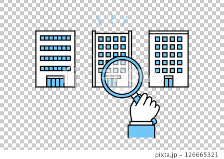 Image illustration of researching a company or business with a magnifying glass 126665321