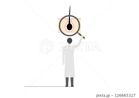 頭皮や髪の毛の健康状態を虫眼鏡で観察するドクターのイラスト 126665327
