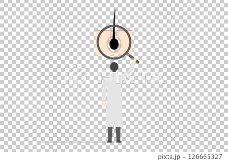頭皮や髪の毛の健康状態を虫眼鏡で観察するドクターのイラスト 126665327