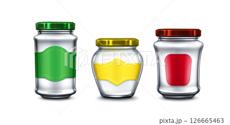 Set of glass jars with colored lids 126665463