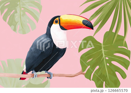 Guava composition with tropical leaves, flowers, and vibrant fruits  Guava composition with tropical leaves, flowers, and vibrant fruits  126665570