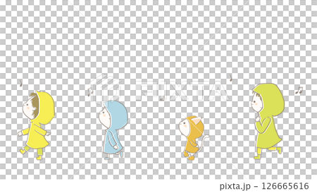 Illustration of kids walking wearing raincoats 126665616