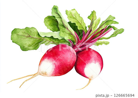 Botanical print showcasing root vegetables with intricate watercolor details from the 18th century featuring carrots, beets, and radishes Botanical print showcasing root vegetables with intricate watercolor details from the 18th century featuring carrots, beets, and radishes 126665694