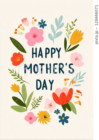 Happy mother's day greeting card with colorful stylized flowers 126666071