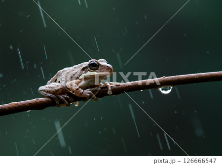雨粒と葉と小さな生き物のマクロ写真 126666547