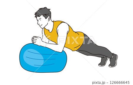 バランスボールで体幹を鍛える男性のイラスト素材 126666645