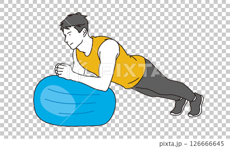 バランスボールで体幹を鍛える男性のイラスト素材 126666645
