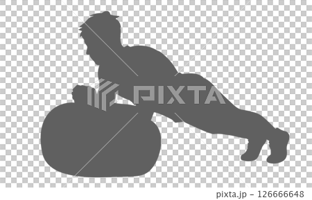 バランスボールで体幹を鍛える男性のシルエット素材 126666648