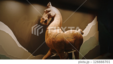 Chengdu, Sichuan, China. Pottery Horse. Of Three Kingdoms Period. Wuhou Memorial Temple Known As Memorial Temple Of Marquis Wu. Ancient Clay Sculpture Horse 126666701