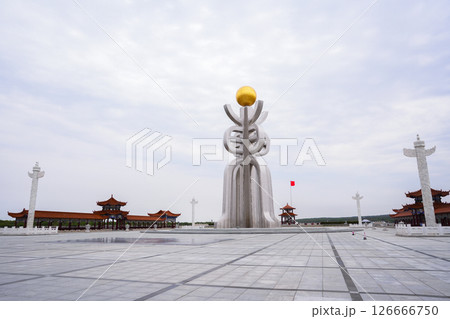 FUYUAN, CHINA - MAY 13 2025- Eastern Square. The monument of Fuyuan city is the most eastern point of China, border crossing between China and Russia. 126666750