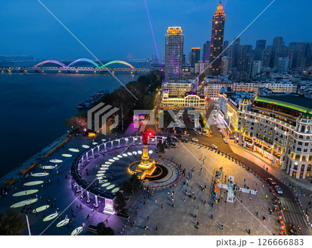 Harbin, CHINA-MAY 15, 2025-Aerial view of Harbin People's Flood Control Victory Memorial Tower in the downtown of Harbin city. Harbin, CHINA-MAY 15, 2025-Aerial view of Harbin People's Flood Control Victory Memorial Tower in the downtown of Harbin city. 126666883