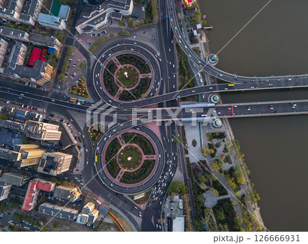 Harbin, CHINA-MAY 05, 2025-Aerial cityscape of Harbin's downtown, is the capital of Heilongjiang, China. It is the largest city of Heilongjiang 126666931