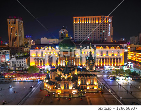 Harbin, CHINA-MAY 02, 2025-Aerial view of Saint Sophia Cathedral in downtown of Harbin, The renowned landmark of Harbin, HeiLongJiang, China. 126666937