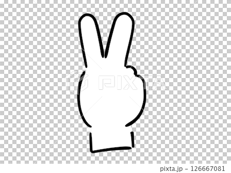 Hand-drawn hand illustration, peace sign, white painted Hand-drawn hand illustration, peace sign, white painted 126667081