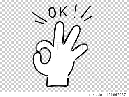 Hand-drawn hand illustration OK sign White-painted 126667087