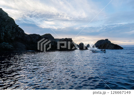 伊勢海老の刺し網漁。夕方に網を仕掛け翌早朝引上げる。 伊豆半島賀茂郡南伊豆町中木ヒリゾ浜2024年 126667149