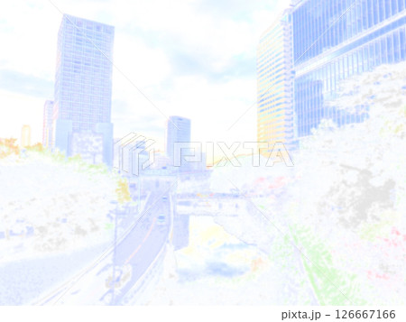 弁慶濠と首都高。赤坂見附駅前の風景。イラスト風の写真。 弁慶濠と首都高。赤坂見附駅前の風景。イラスト風の写真。 126667166