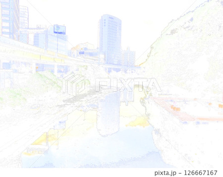 弁慶濠と首都高。赤坂見附駅前の風景。イラスト風の写真。 弁慶濠と首都高。赤坂見附駅前の風景。イラスト風の写真。 126667167
