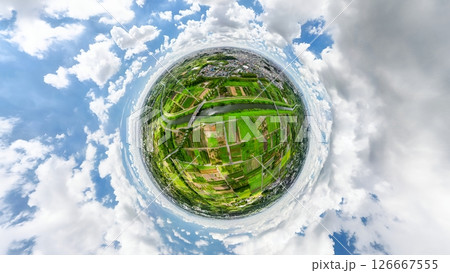 空撮「埼玉県」全天球カメラで見沼田んぼを撮影 126667555