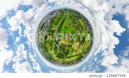空撮「埼玉県」全天球カメラで見沼田んぼを撮影 126667566