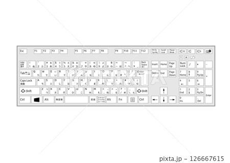 シンプルなキーボード素材イラスト　グレー色白黒　デスクトップ型パソコン 126667615