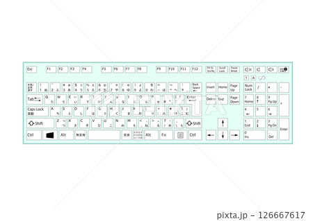 リアルなキーボードのシンプル素材イラスト デスクトップ型 さわやかペパーミント緑色 リアルなキーボードのシンプル素材イラスト デスクトップ型 さわやかペパーミント緑色 126667617