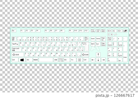 リアルなキーボードのシンプル素材イラスト デスクトップ型 さわやかペパーミント緑色 リアルなキーボードのシンプル素材イラスト デスクトップ型 さわやかペパーミント緑色 126667617