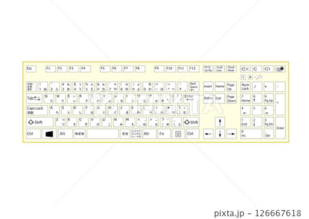 デスクトップ型PCキーボードのイラスト素材　明るい春色イエロー　ベクターpng 126667618