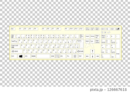 デスクトップ型PCキーボードのイラスト素材　明るい春色イエロー　ベクターpng 126667618