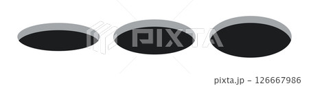 Golf field hole for ball. Rabbit or mouse round hole in ground. 3d perspective circle icons set. Vector illustration isolated on white background Golf field hole for ball. Rabbit or mouse round hole in ground. 3d perspective circle icons set. Vector illustration isolated on white background 126667986