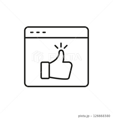 Thumbs Up In Browser Window Line Icon. Online Approval, Social Media Engagement, And Positive Feedback Outline Symbol. Digital Communication. Editable Stroke. Isolated Vector Illustration 126668380