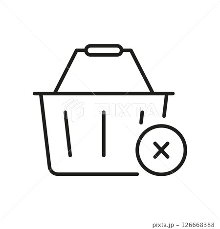 Shopping Basket With Cancel Icon. Remove From Cart, Cancel Purchase, And E-Commerce Transaction Reversal Outline Symbol. Online Shopping Management. Editable Stroke. Isolated Vector Illustration 126668388