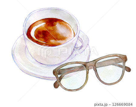 水彩イラスト　メガネとコーヒー 126669084