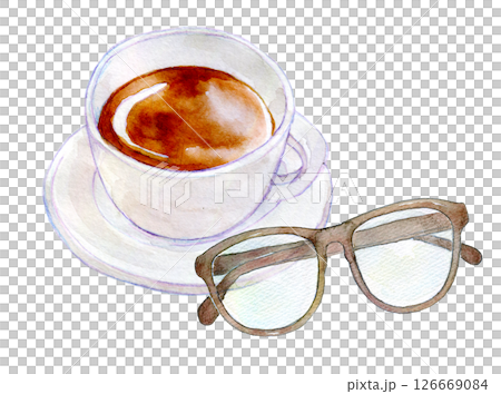 水彩插圖:眼鏡和咖啡 水彩插圖:眼鏡和咖啡 126669084