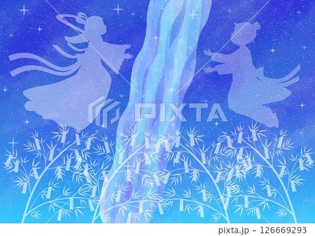 天の川と織り姫と彦星のイラスト 126669293