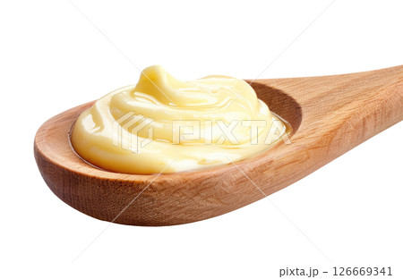Wood spoon with mayonnaise 126669341
