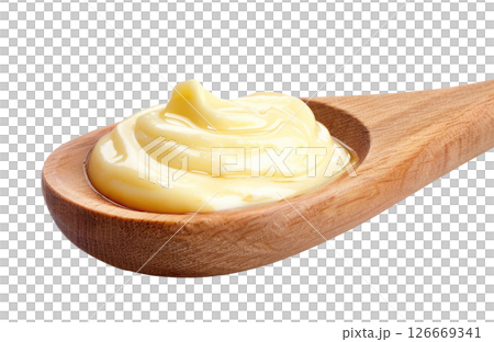 Wood spoon with mayonnaise 126669341