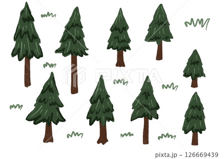 Collection of trees forest plant art work isolated on white background. designs Collection of trees forest plant art work isolated on white background. designs 126669439