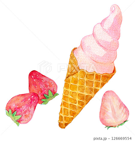水彩イラスト　いちごのソフトクリーム 126669554