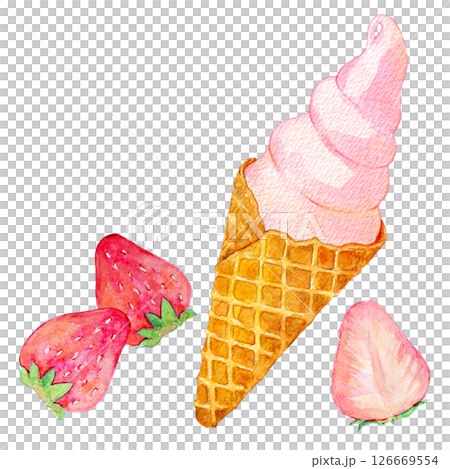 水彩イラスト　いちごのソフトクリーム 126669554