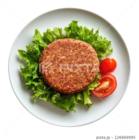 Plate with vegan burger patty 126669995