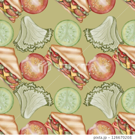 Seamless pattern Breakfast cute hand drawn style cartoon background colorful.  126670208