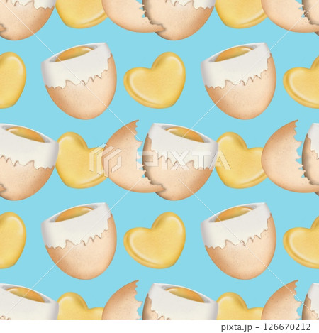 Seamless pattern Breakfast cute hand drawn style cartoon background colorful.  126670212
