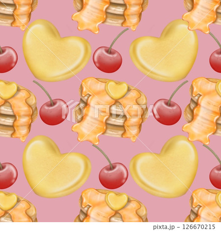 Seamless pattern Breakfast cute hand drawn style cartoon background colorful.  126670215