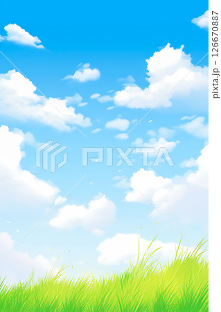爽やかな青空と土手の草の背景 126670887
