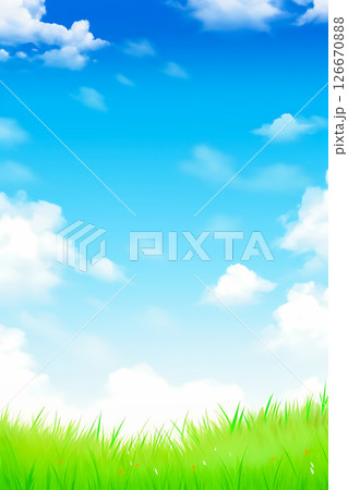 爽やかな青空と土手の草の背景 126670888