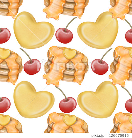 Seamless pattern Breakfast cute hand drawn style cartoon on transparent background. Seamless pattern Breakfast cute hand drawn style cartoon on transparent background. 126670916