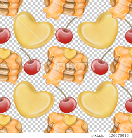 Seamless pattern Breakfast cute hand drawn style cartoon on transparent background. Seamless pattern Breakfast cute hand drawn style cartoon on transparent background. 126670916