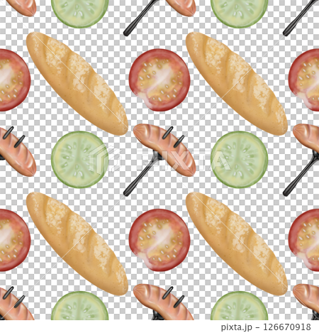 Seamless pattern Breakfast cute hand drawn style cartoon on transparent background. Seamless pattern Breakfast cute hand drawn style cartoon on transparent background. 126670918
